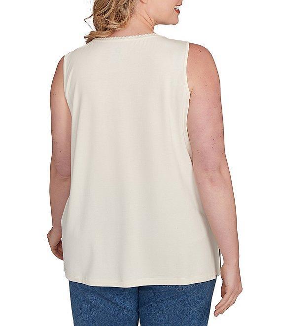 Ruby Rd. Plus Size Embroidered Soft Jersey Knit Embellished Crew Neck Sleeveless Top Product Image
