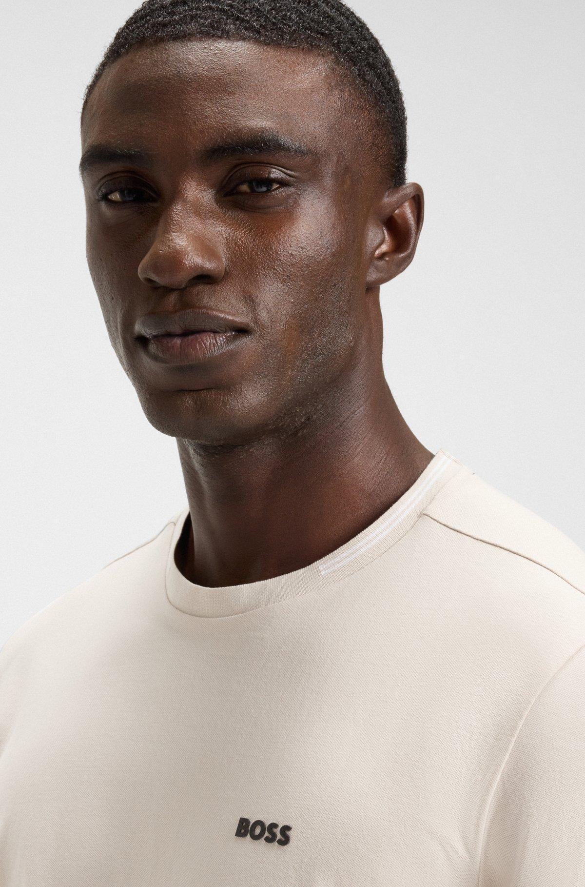 Stretch-cotton T-shirt with stripes and logo Product Image