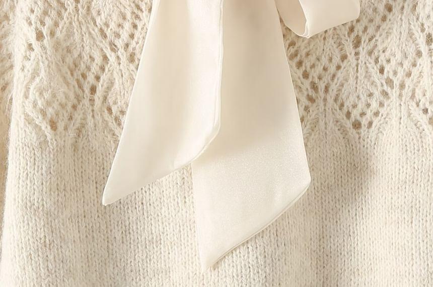 Tie-Neck Melange Pointelle Sweater Product Image