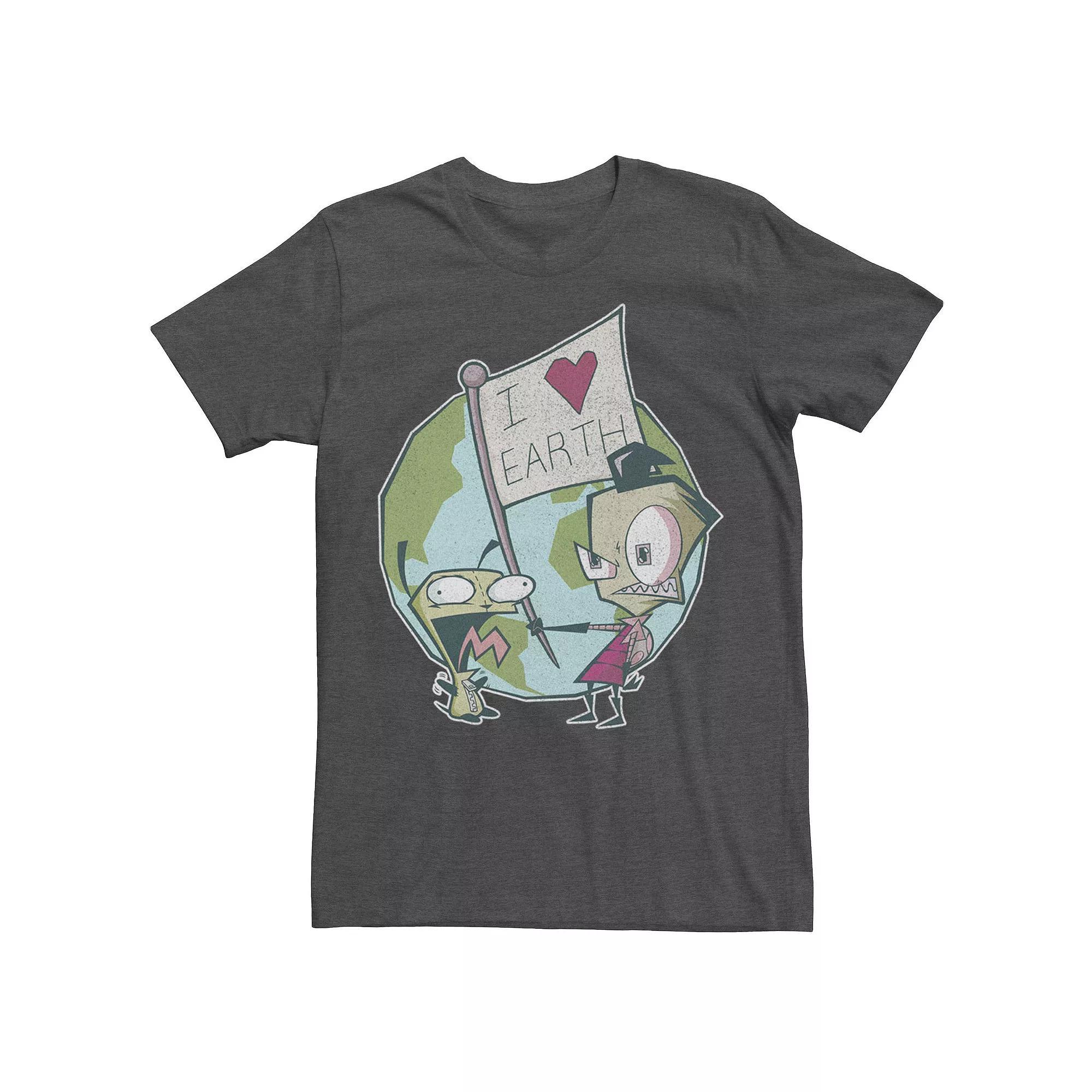 Men's Invader Zim I Heart Earth Flag Tee, Size: XS, Grey Heather Product Image