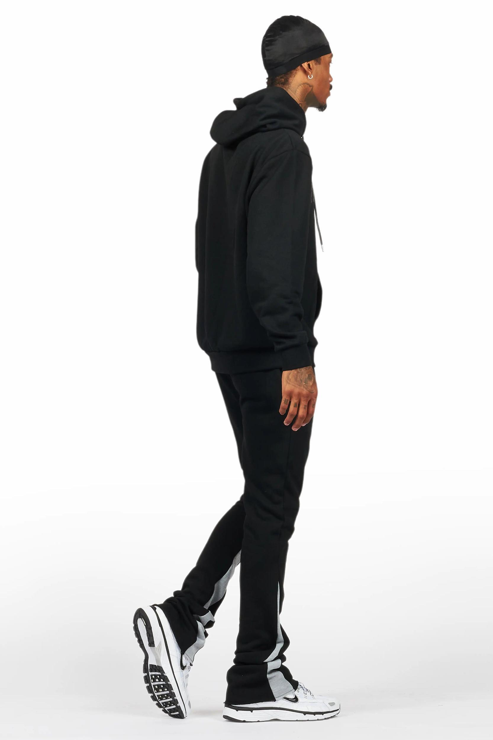Sana Black Hoodie/Stack Flare Track Pant Set Male Product Image