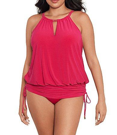 Magicsuit Plus Size Susan Solid Underwire Keyhole Highneck Blouson Side Tie One Piece Convertible Swim Dress Product Image