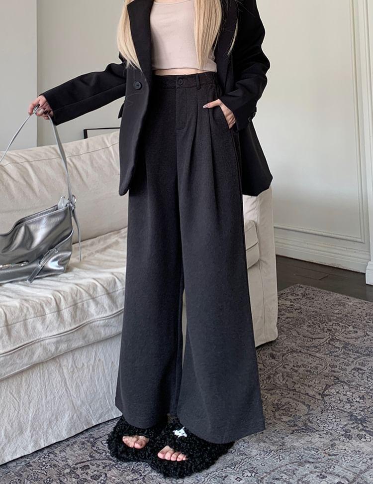 High Waist Plain Wide Leg Slacks Product Image