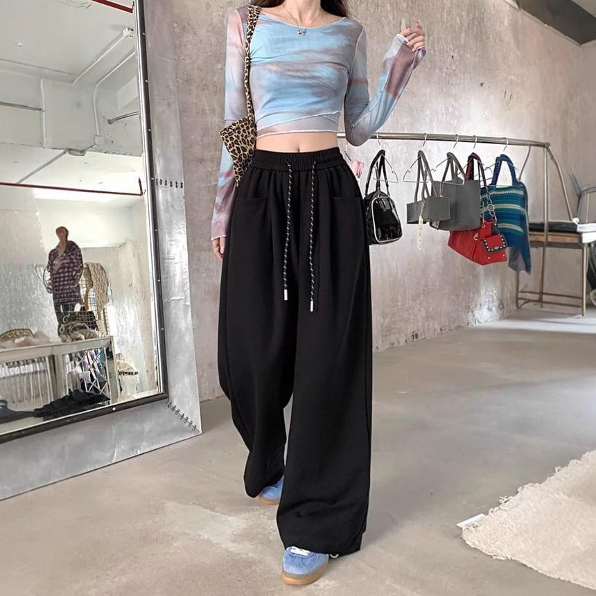 High Waist Plain Wide Leg Sweatpants Product Image