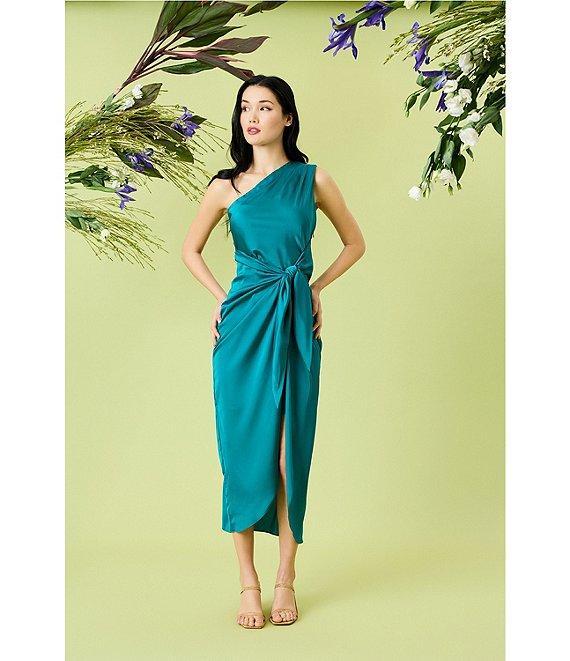Donna Morgan One Shoulder Tie Waist Draped Skirt Dress Product Image