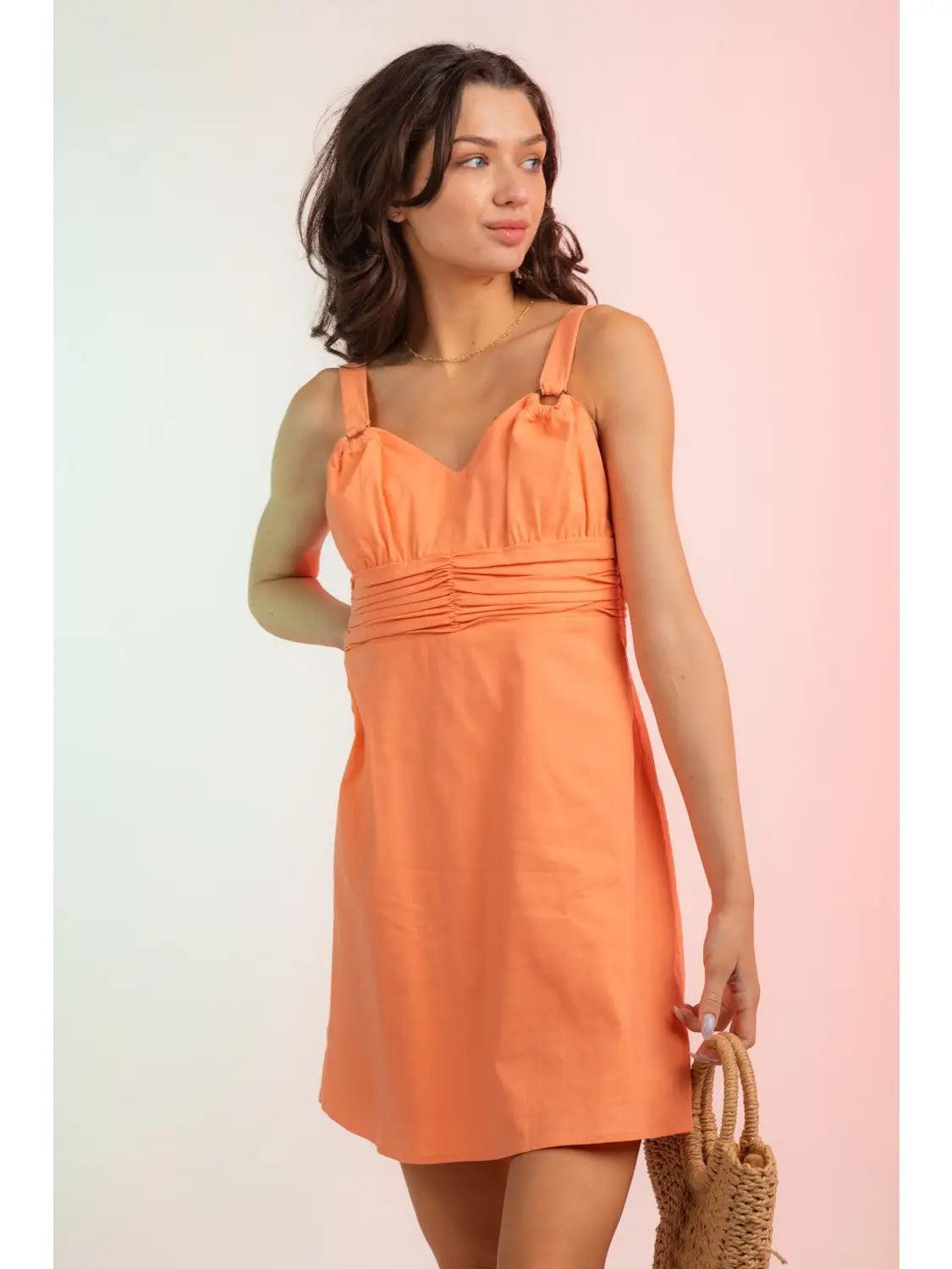 Orange Ruched Waist O-Ring Cami Mini Dress Female Product Image