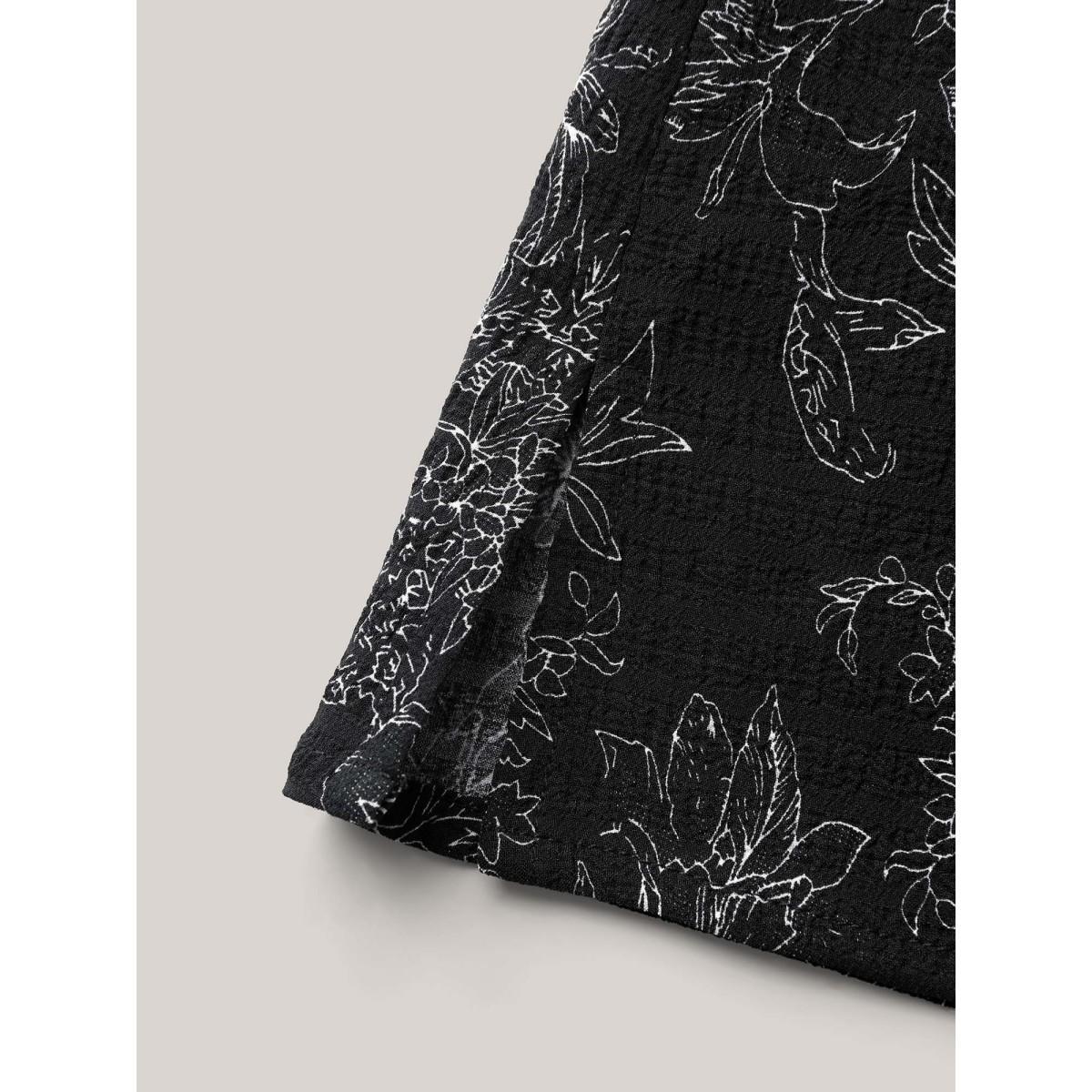 Plus Size Black Silhouette Floral Print Flutter Sleeve Blouse Women Cap Sleeve Notched collar Everyday-Elegant Blouses BloomChic 10/M Product Image