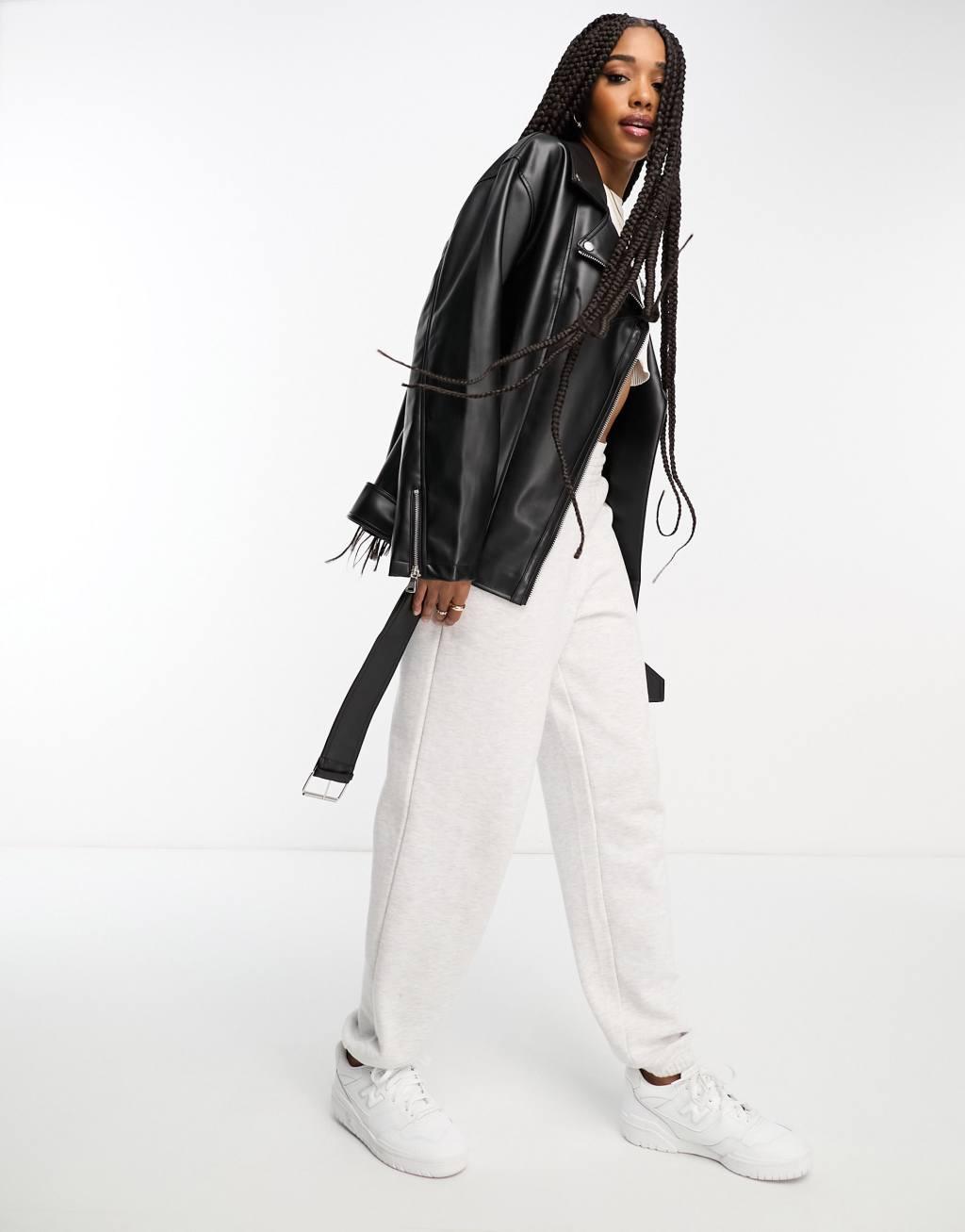 ASOS DESIGN Tall longline oversized faux leather biker jacket Product Image