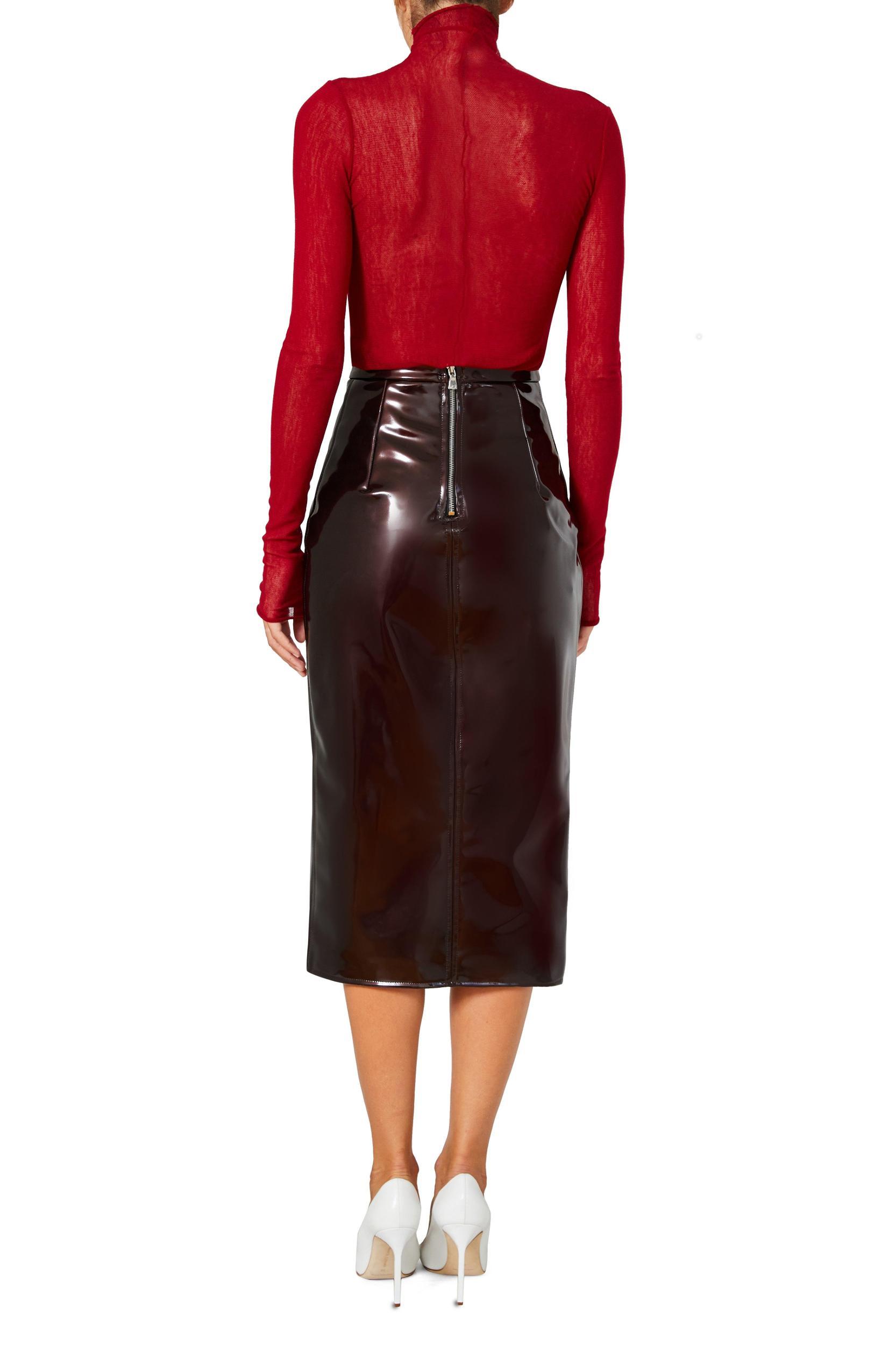 Chocolate Slit PVC Pencil Skirt Product Image
