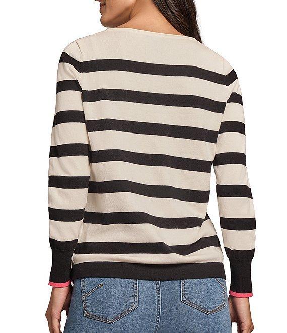 Jones New York Striped Heart Boat Neck Long Sleeve Knit Top Product Image