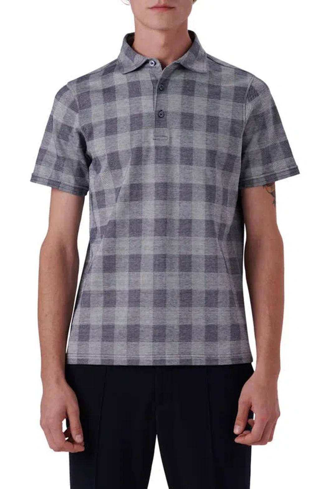 BUGATCHI Plaid Short Sleeve Cotton Polo In Navy Product Image