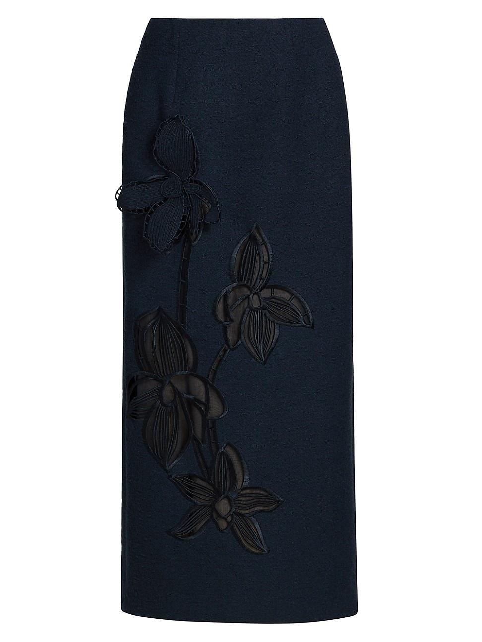 Womens Tweed Embroidered Midi-Skirt Product Image