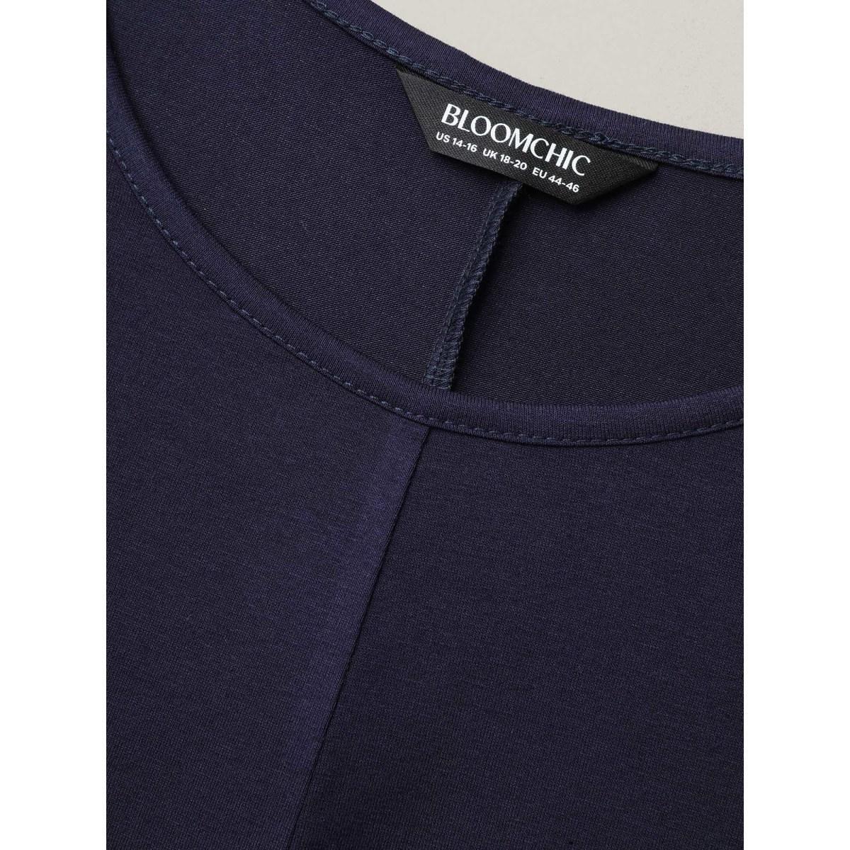 Plus Size Supersoft Round Neck Plain T-Shirt Midnight Women Casual Non Round Neck Everyday T-shirts BloomChic 10/M Product Image