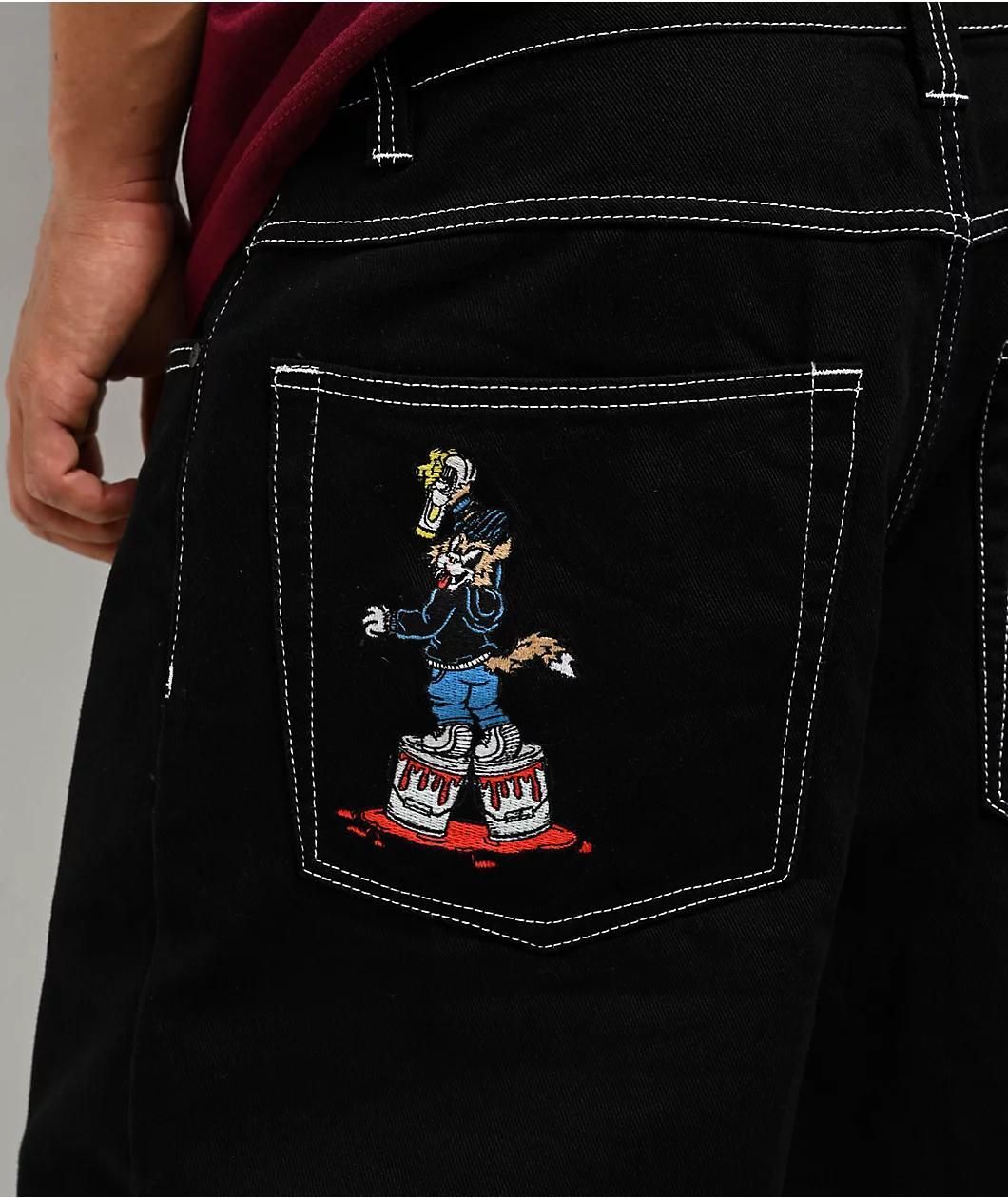 Empyre Graffiti Cat Black Ultra Loose Skate Jeans Product Image