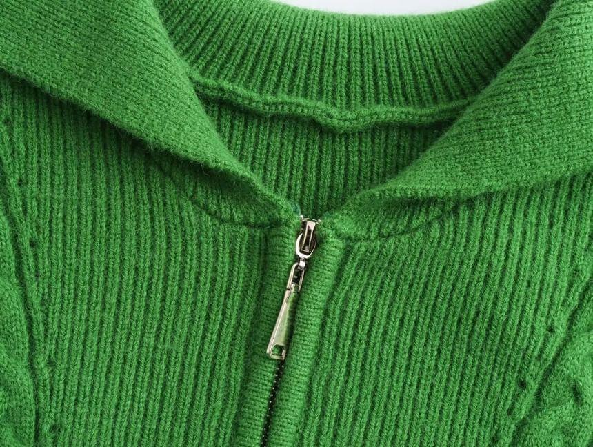 Half-Zip Plain Cable-Knit Sweater Product Image
