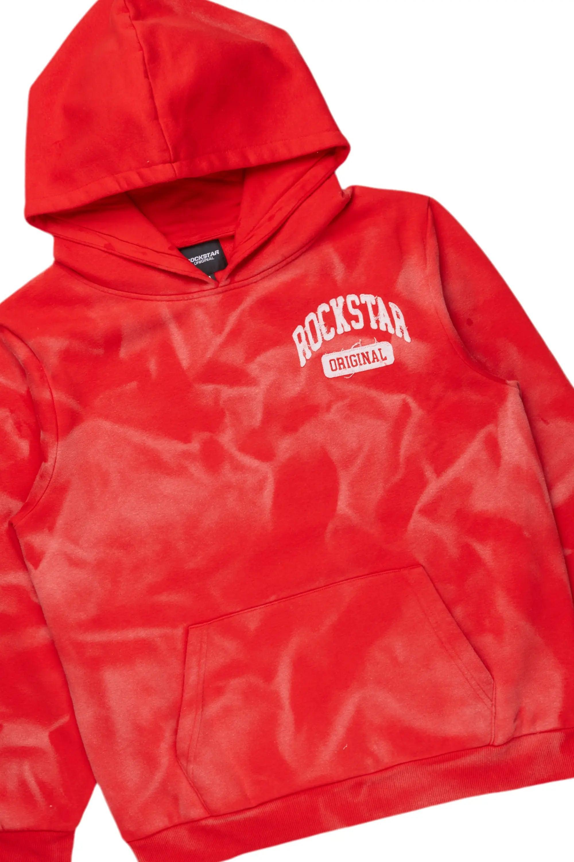 Member Red Hoodie Patchwork Stacked Flare Track Set Male Product Image