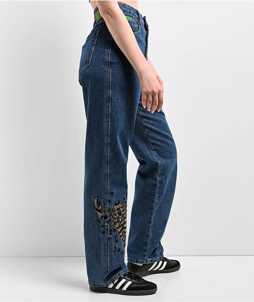 Empyre Tori Scorpion Embroidery Blue Skate Jeans Product Image