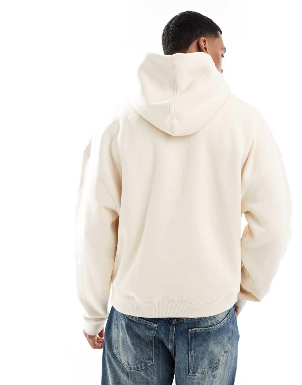 Pull&Bear boxy fit hoodie in ecru Product Image