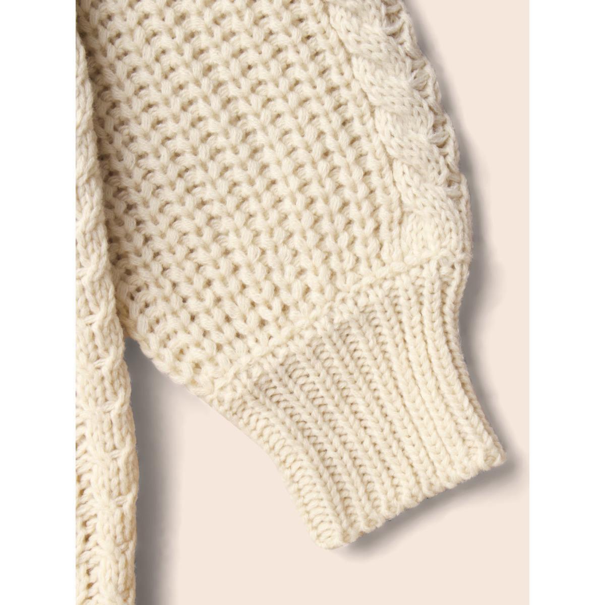 Plus Size Solid Cable Knit Raglan Sleeve Pullover WhiteSmoke Women Casual Long Sleeve Round Neck Everyday Pullovers BloomChic 26/4X Product Image