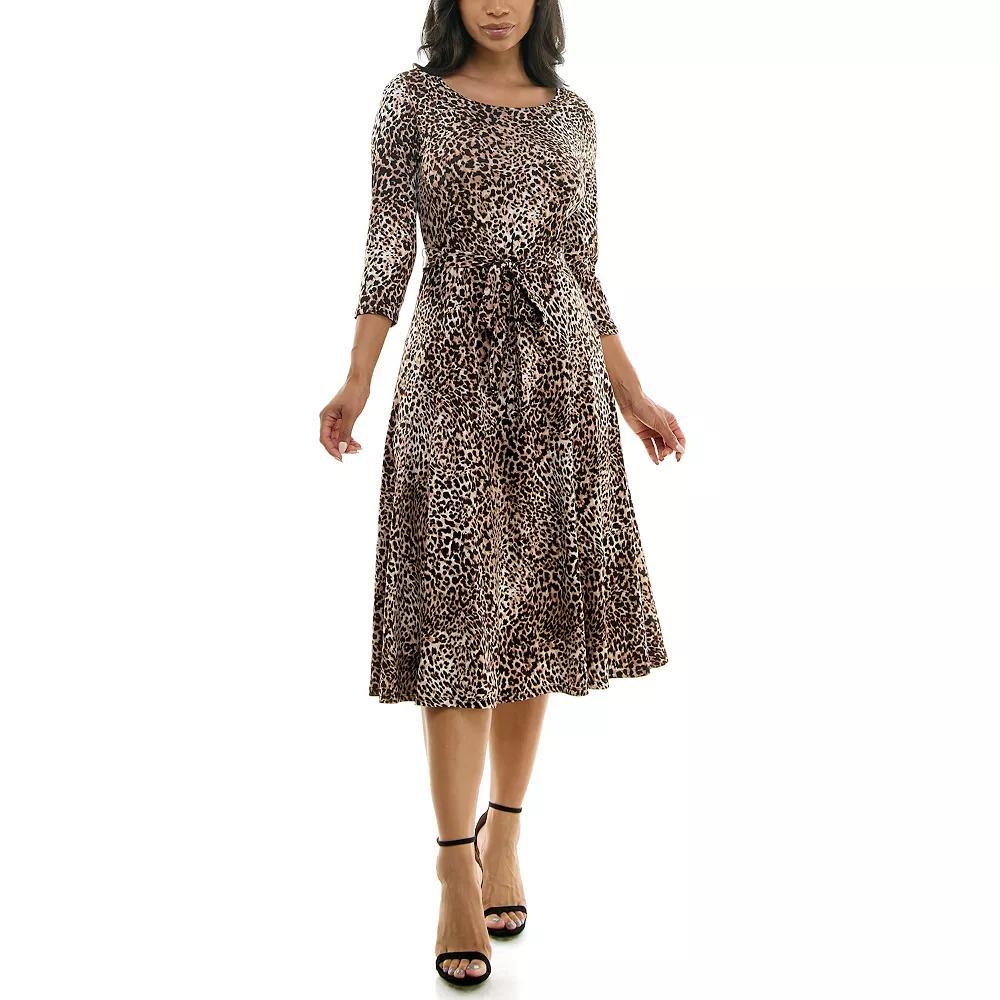 Women's Nina Leonard Sylvia Three-Quarter Sleeve Belted Dress, Size: Small, Neutral Team Product Image