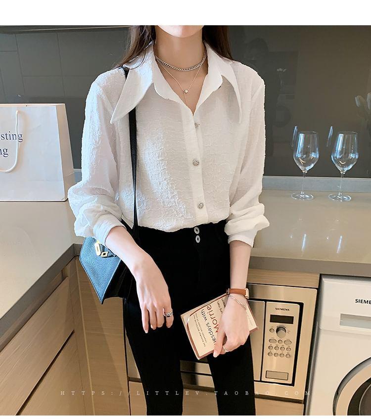 Puff-Sleeve Plain Textured Shirt Product Image