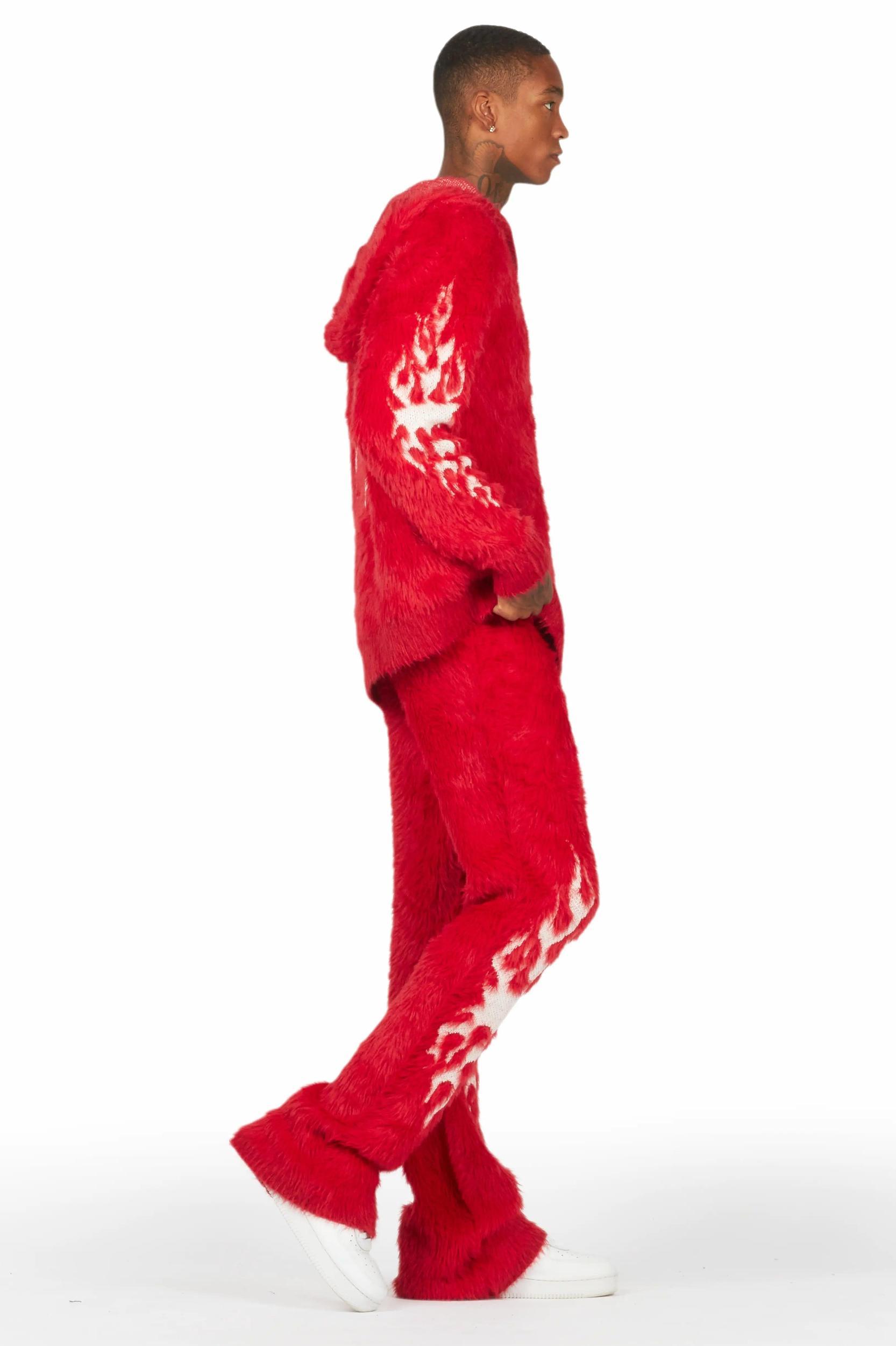 Toshio Red Stacked Flare Knitted Mohair Track Set Male Product Image