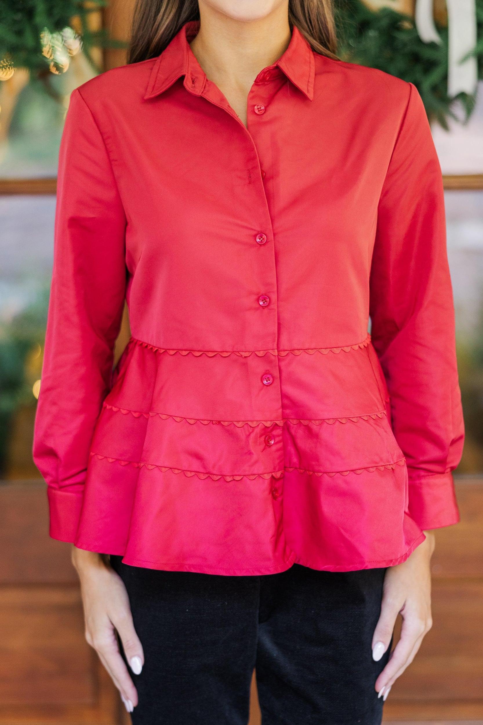 In Control Red Button Down Blouse Female Product Image