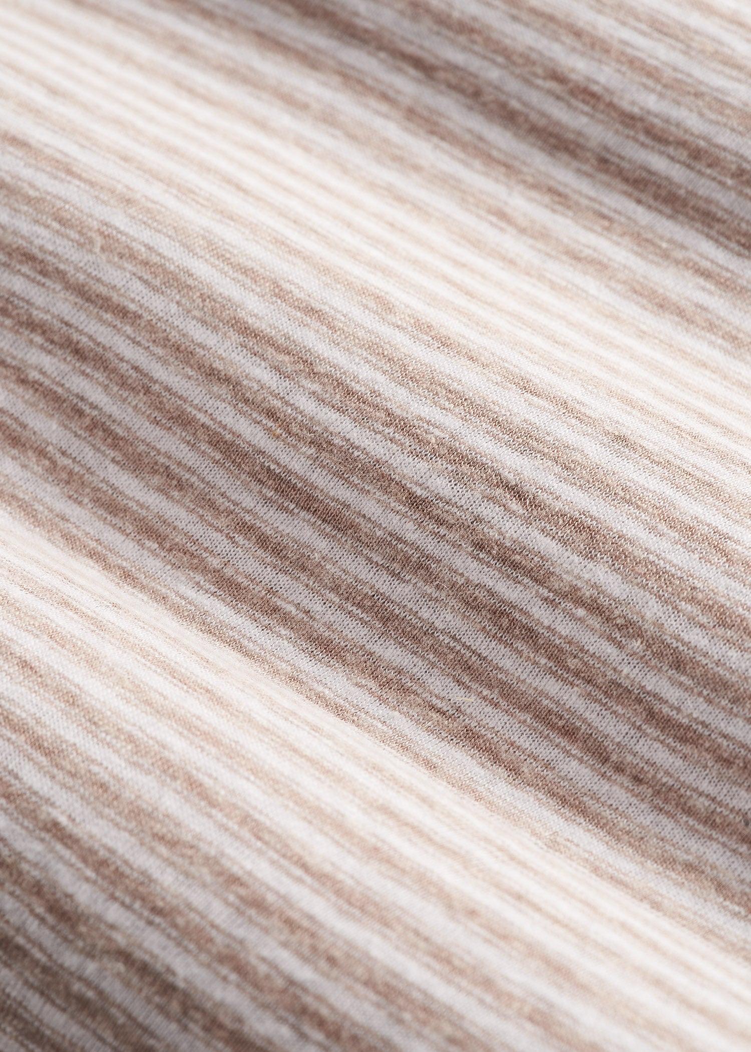 Linen Crewneck T-Shirt for Tall Men in Beige and White Stripe Product Image