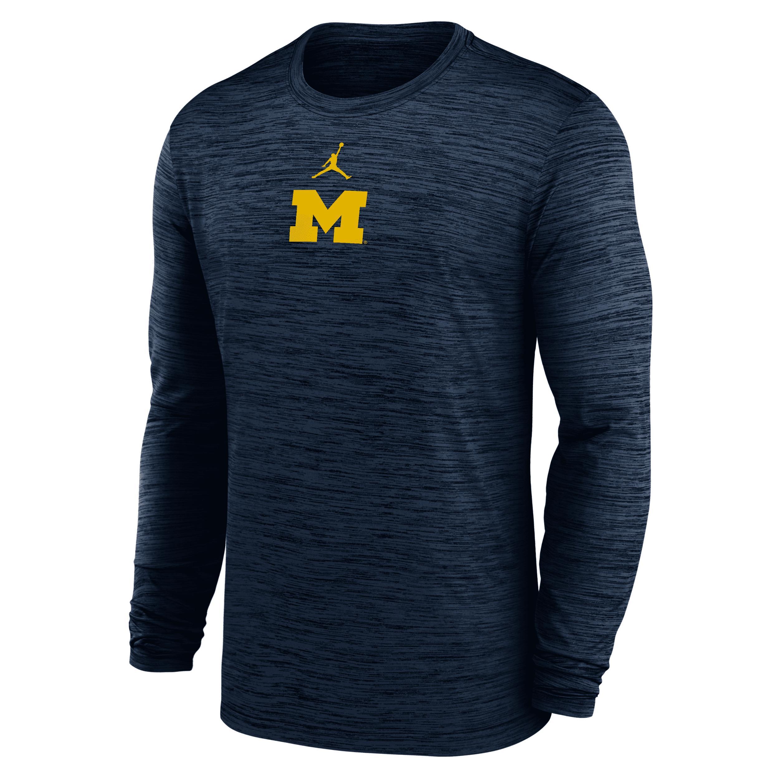 Men's Michigan Sideline Velocity Jordan Brand Dri-FIT College Long-Sleeve T-Shirt Product Image