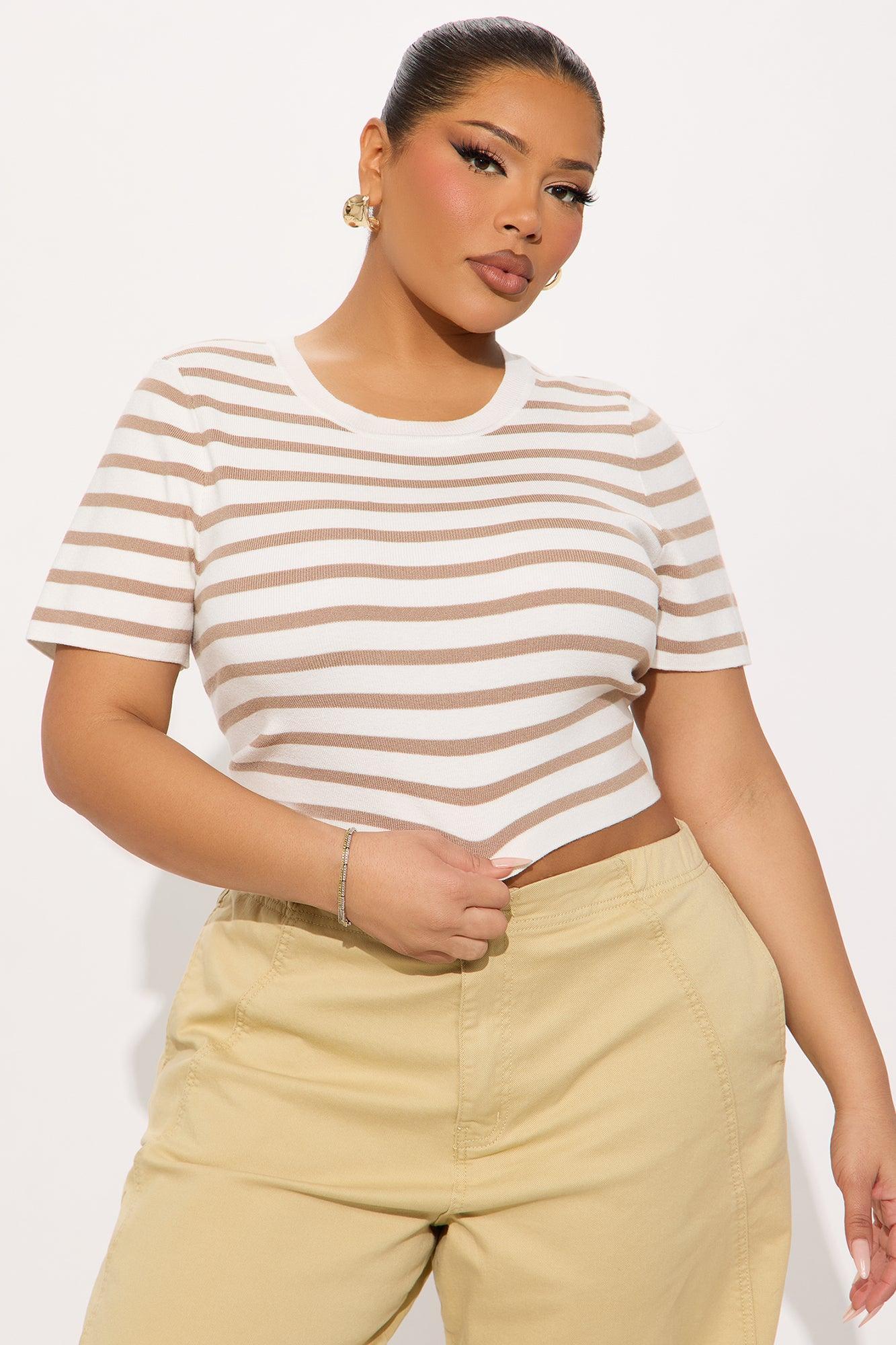 Everyday Classic Striped Sweater Top - Taupe/combo Product Image