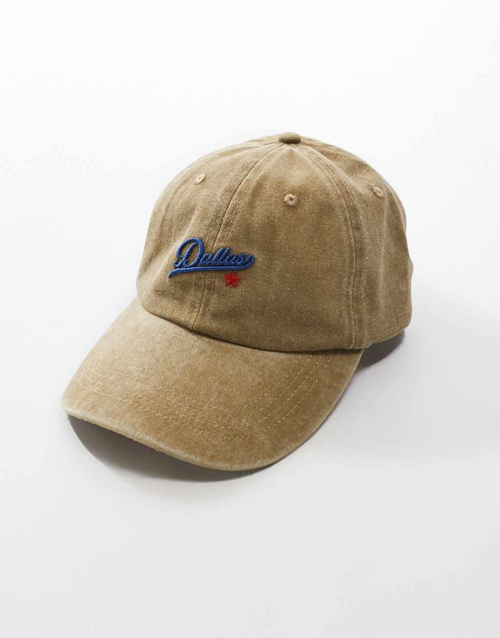 ASOS DESIGN baseball cap with graphic in khaki Product Image