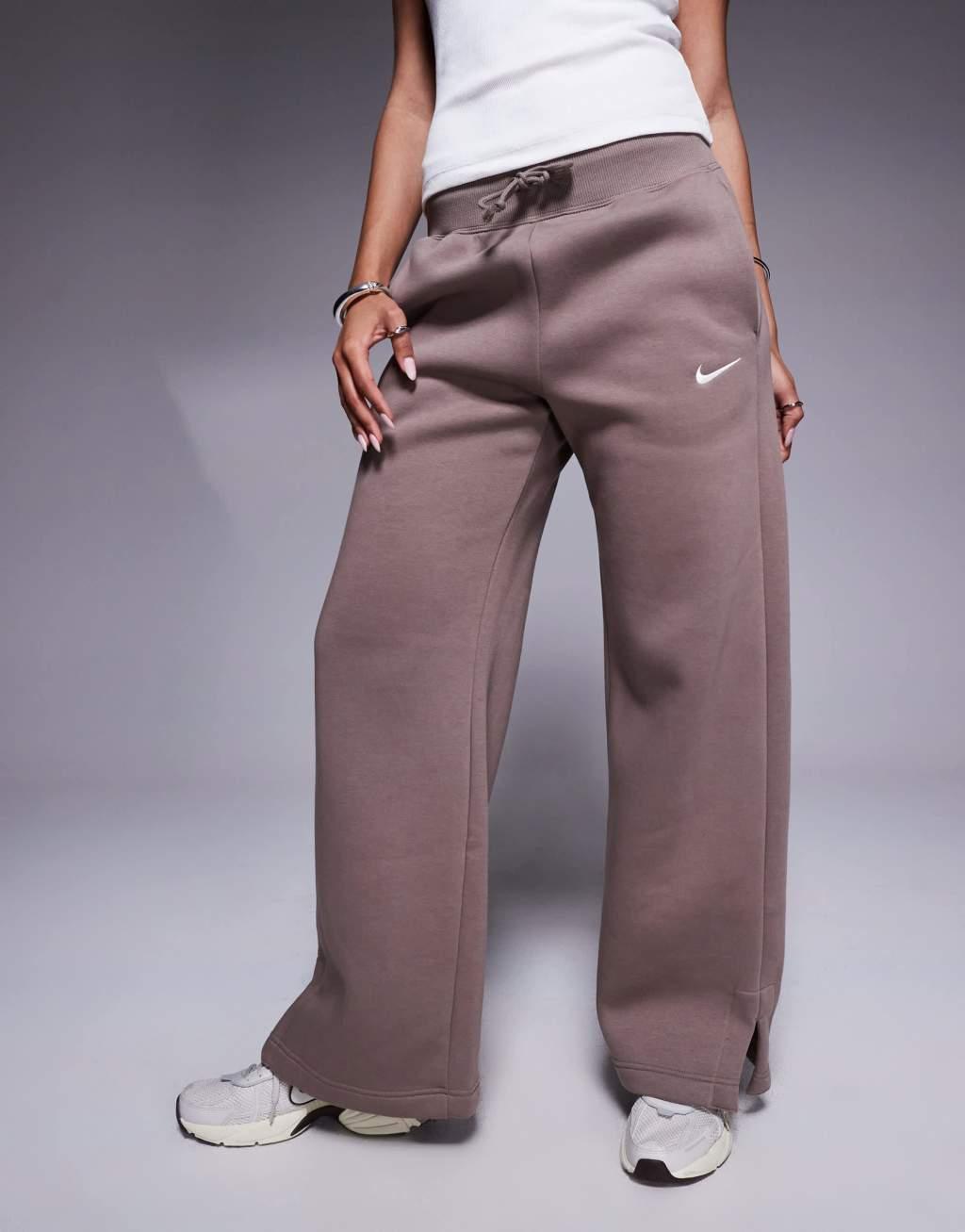 Nike Phoenix Fleece high rise wide leg sweatpants in brown Product Image