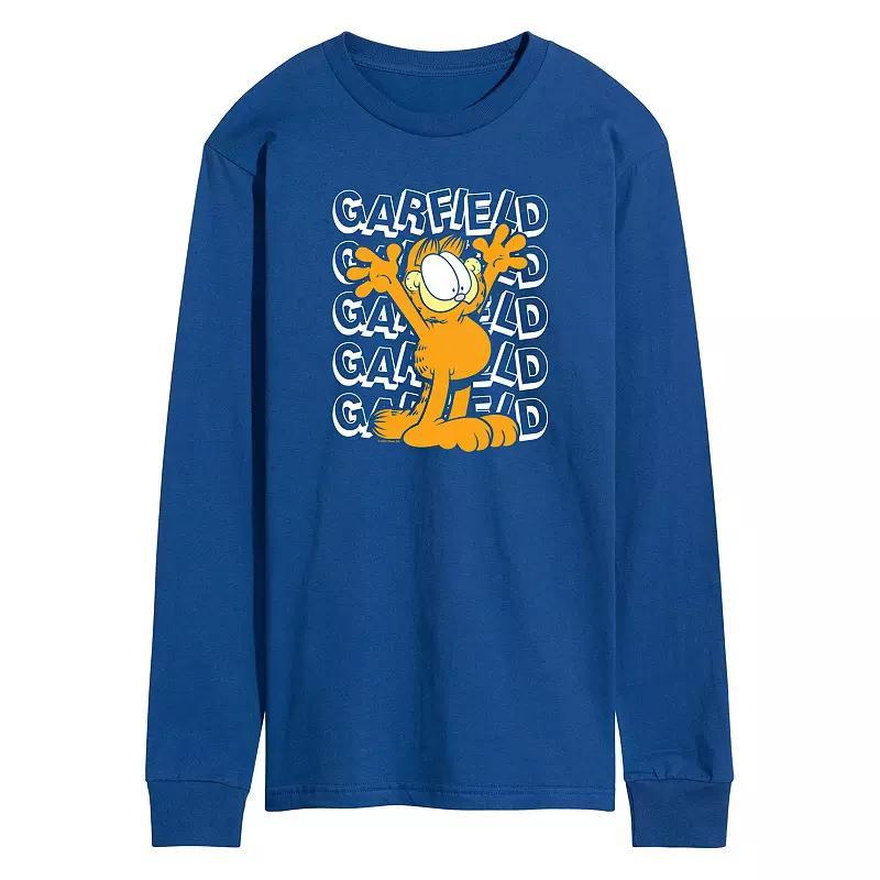 Mens Garfield Repeated Long Sleeve Graphic Tee Heather Grey Product Image