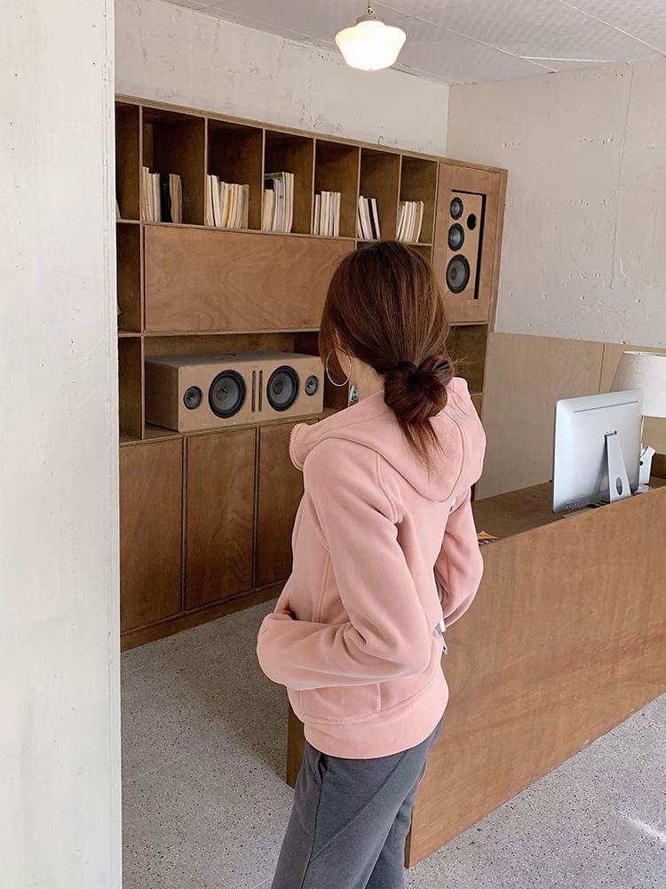 Plain Zip-Up Hoodie Product Image