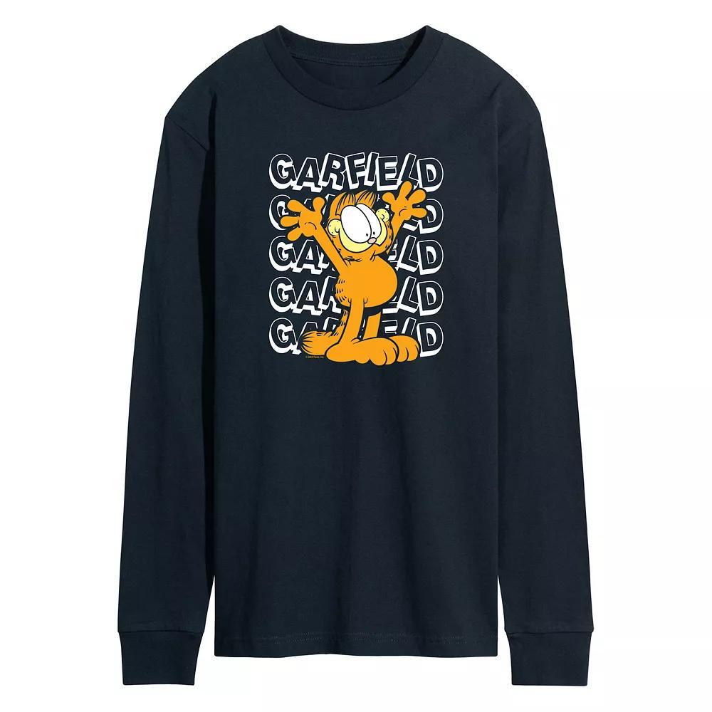 Mens Garfield Repeated Long Sleeve Graphic Tee Heather Grey Product Image
