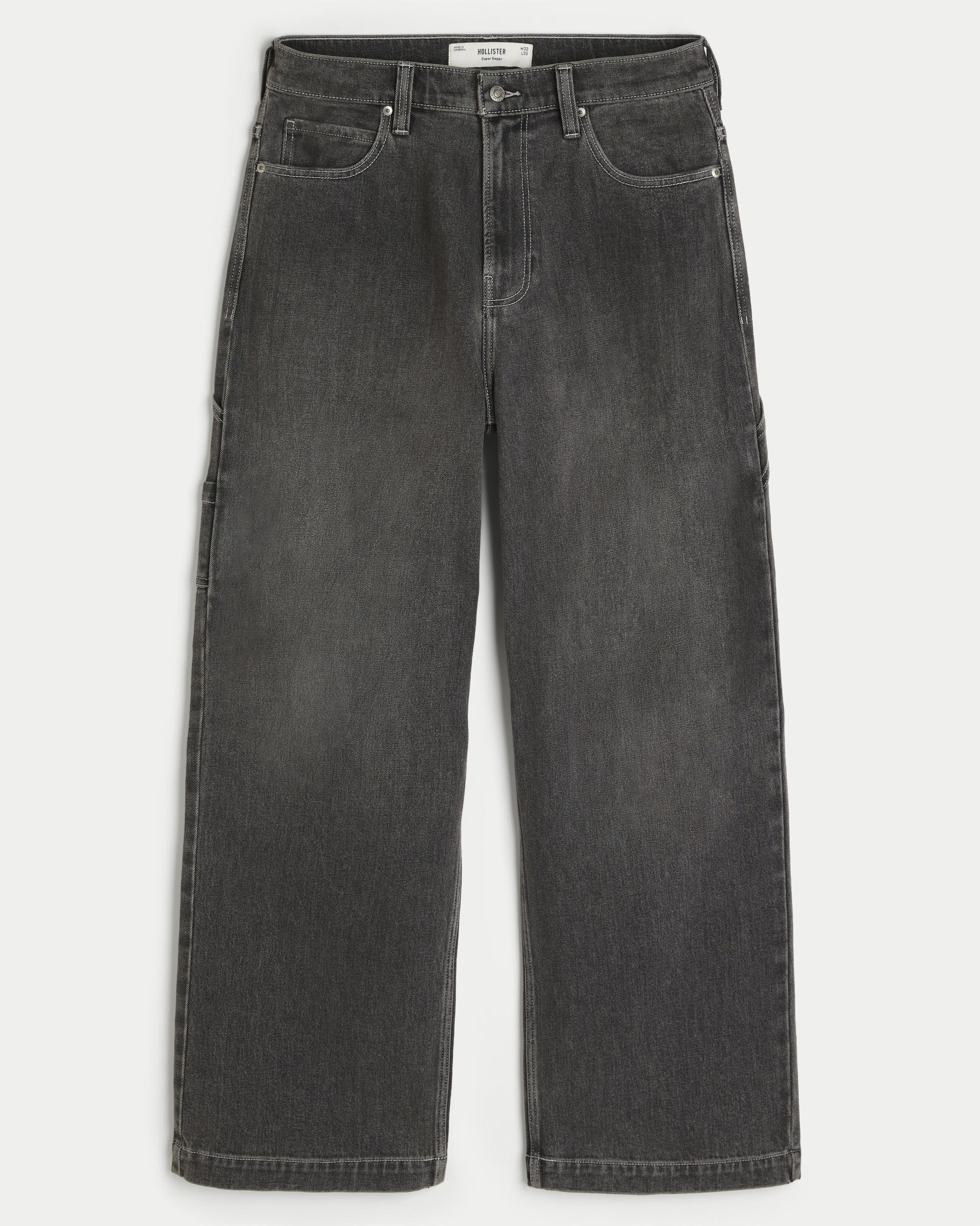 Washed Black Embroidered Super Baggy Jeans Product Image