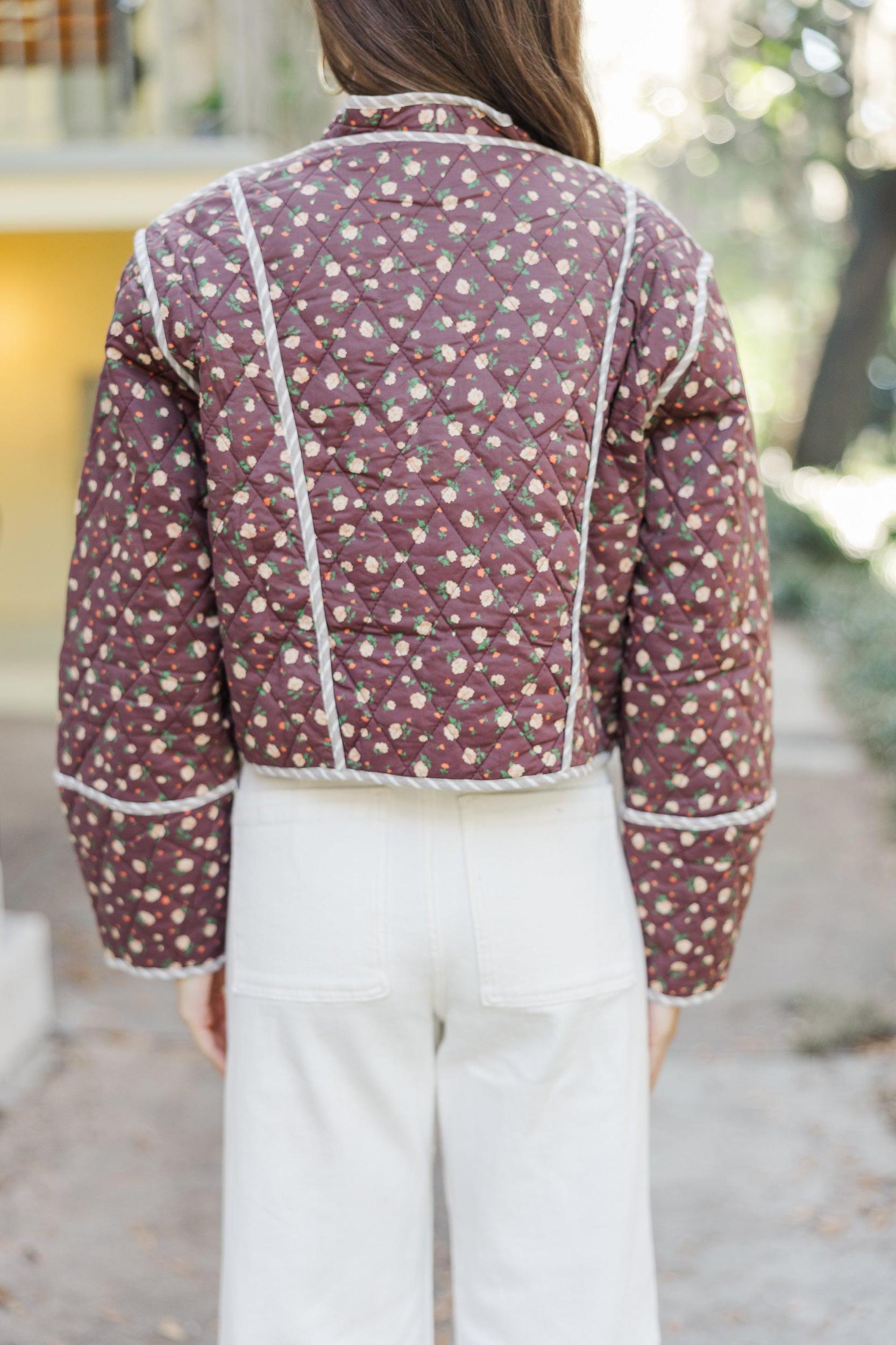 Open Your Heart Chocolate Ditsy Floral Quilted Jacket Female Product Image