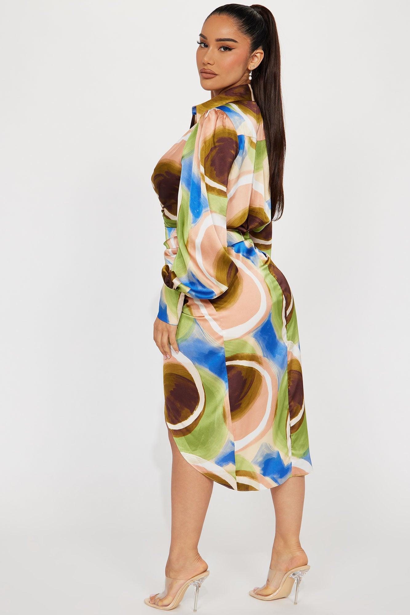 Straight A's Satin Midi Dress - Multi Color Product Image