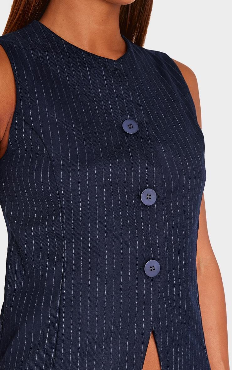 Navy Pinstripe Longline Button Up Vest Product Image