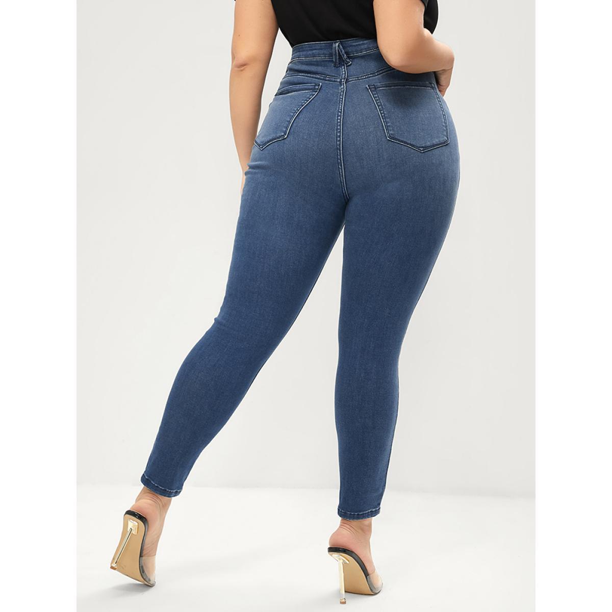 Plus Size Skinny Extremely Stretchy High Rise Medium Wash Sculpt Waist Jeans Women Blue Casual Plain Tummy control Super stretch Slanted pocket Jeans BloomChic 30/6X Product Image