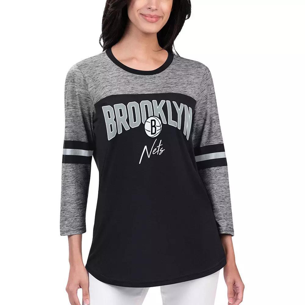 Women's G-III 4Her by Carl Banks Black Brooklyn Nets Play the Game Three-Quarter Sleeve T-Shirt, Size: XL Product Image