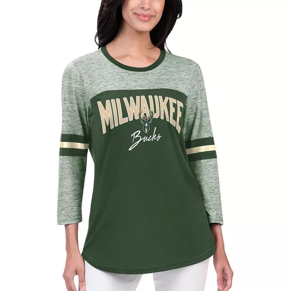 Women's G-III 4Her by Carl Banks Hunter Green Milwaukee Bucks Play the Game Three-Quarter Sleeve T-Shirt, Size: Large, Team Product Image