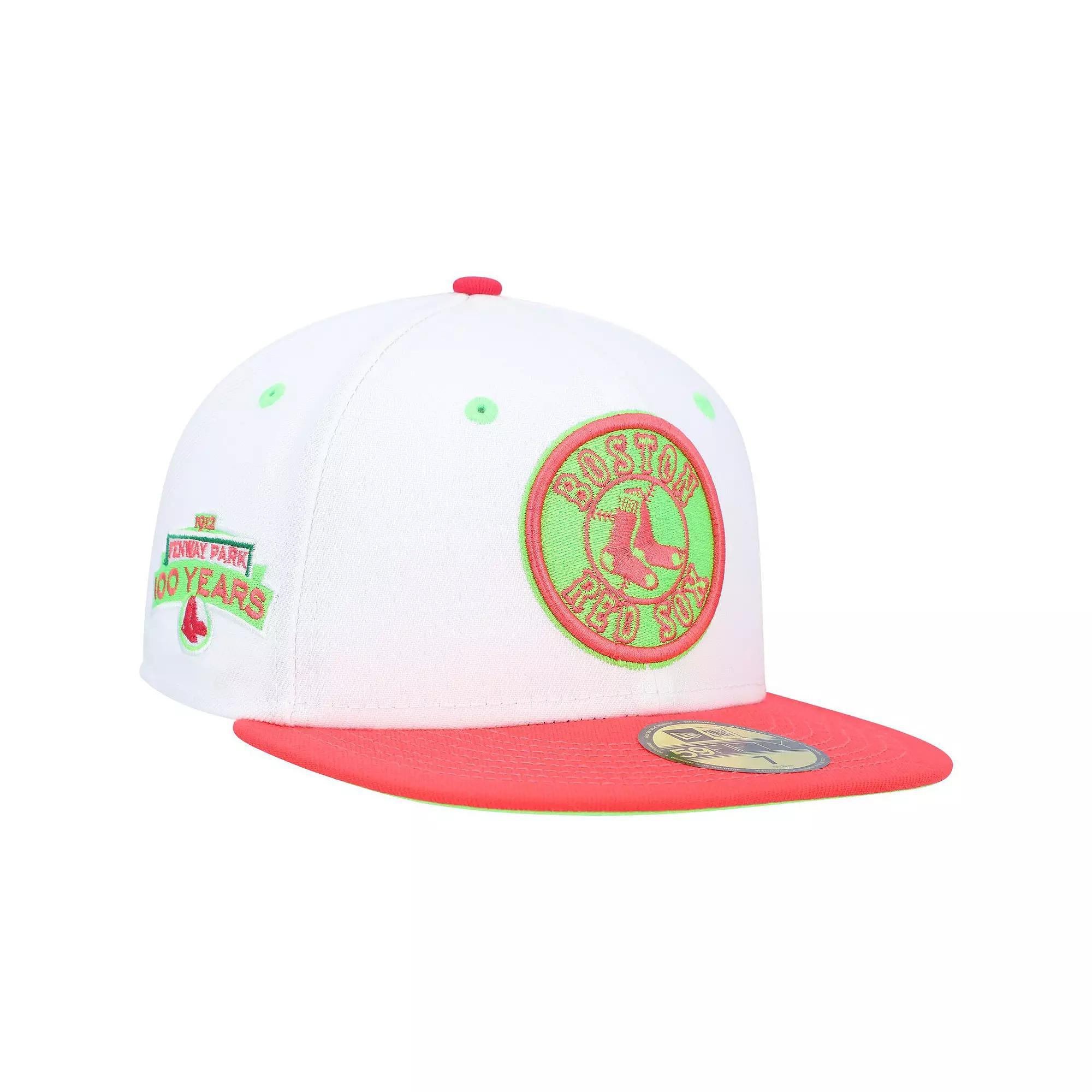 Men's New Era White/Coral Boston Red Sox  Fenway Park 100th Anniversary  Strawberry Lolli 59FIFTY Fitted Hat, Size: 7 1/4 Product Image