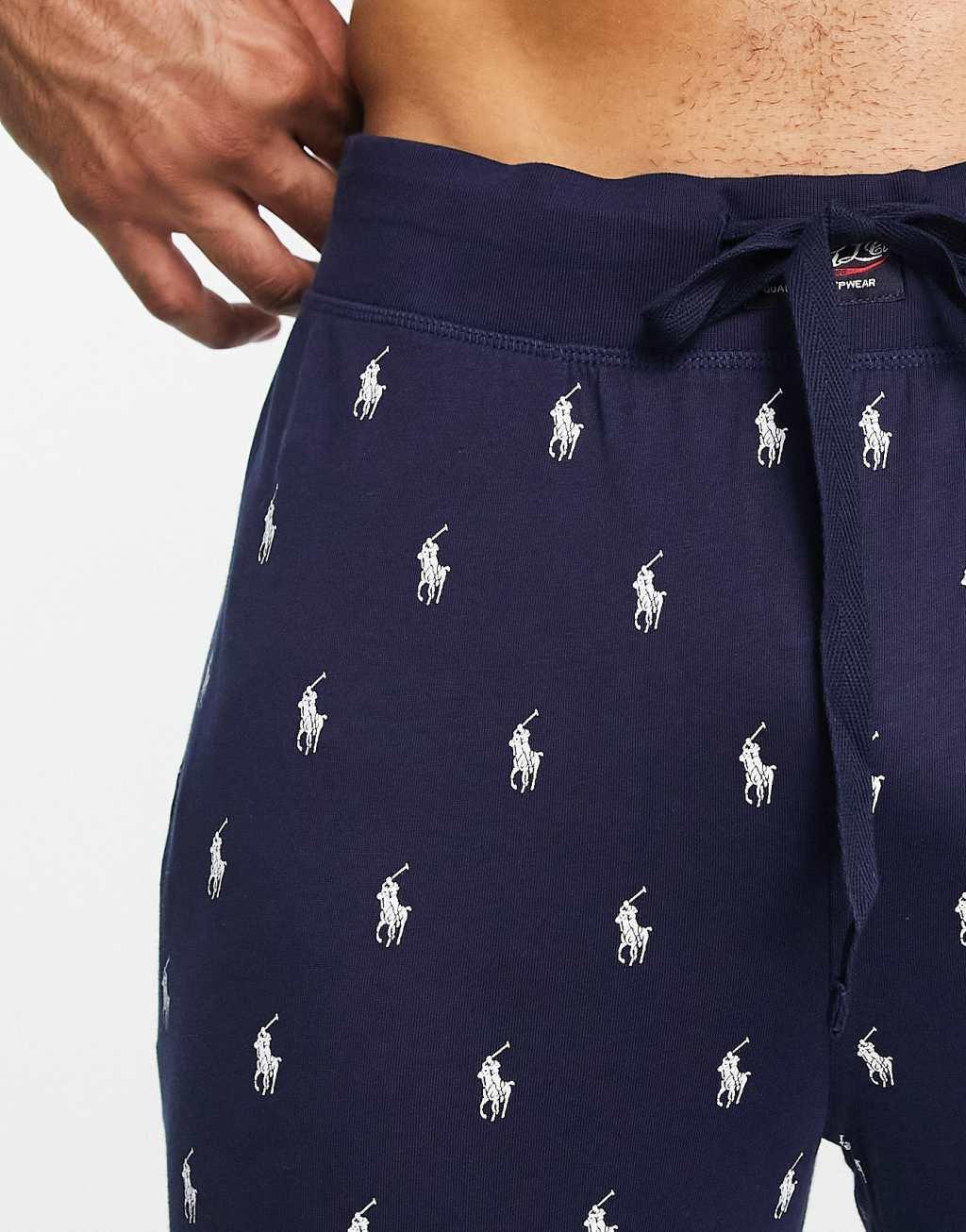Polo Ralph Lauren lounge jogger in navy with all over print logo Product Image