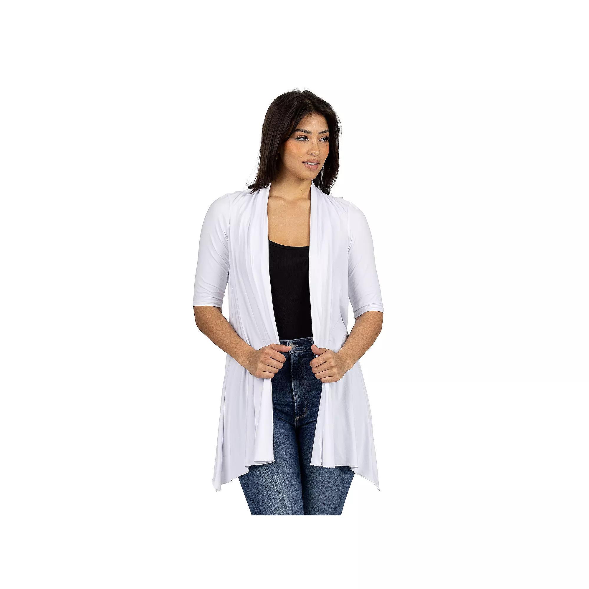 Women's 24Seven Comfort Apparel Loose Fit Open Front Cardigan with Half Sleeve, Size: Small, Pink Product Image