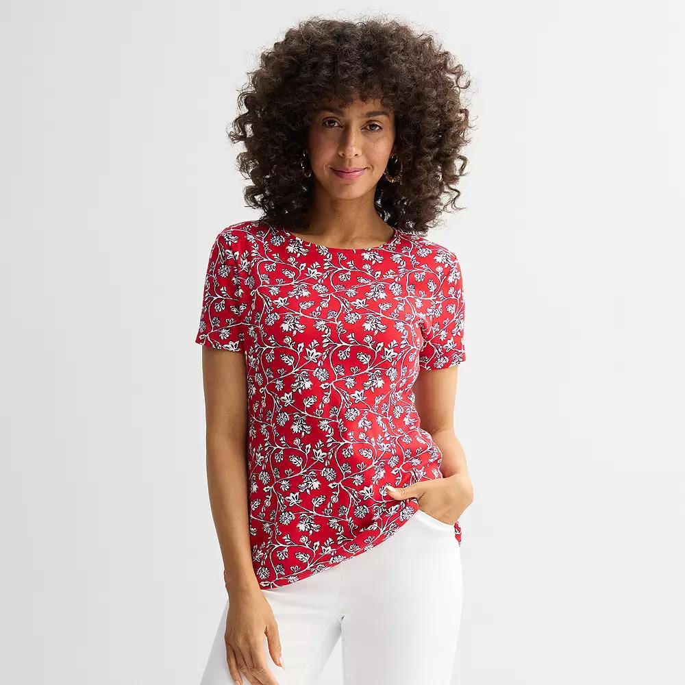 Women's Croft & Barrow® Essential Crewneck Tee, Size: XS, Blue Exploded Floral Product Image