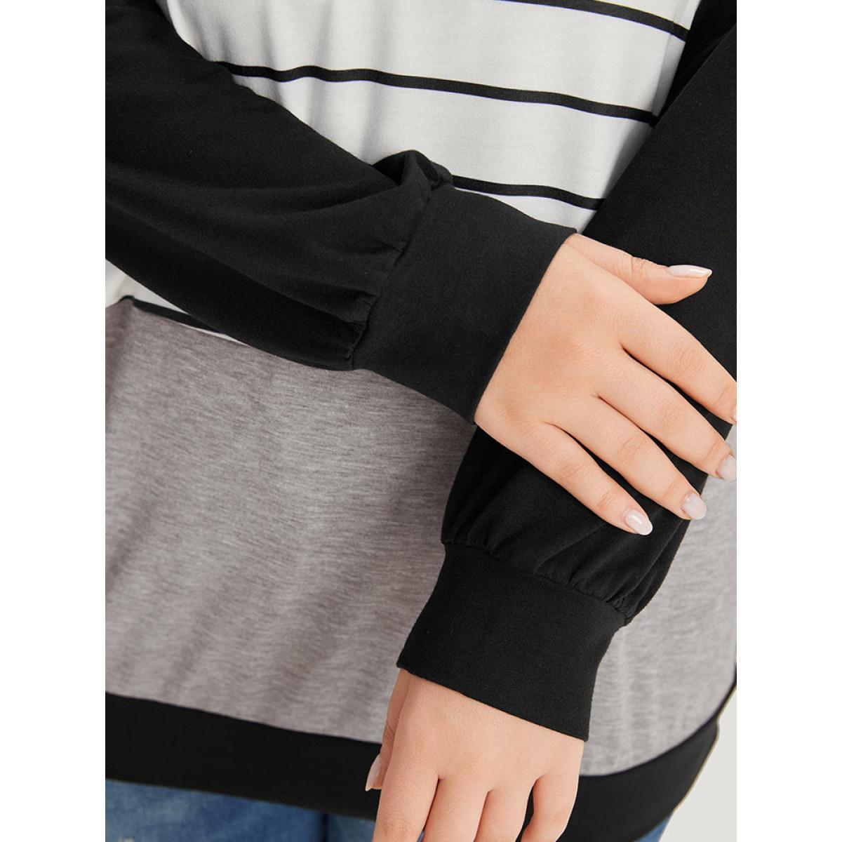 Plus Size Striped Contrast Button Up Elastic cuffs Sweatshirt Women Multicolor Casual Elastic cuffs Open Front Dailywear Sweatshirts BloomChic 28/5X Product Image