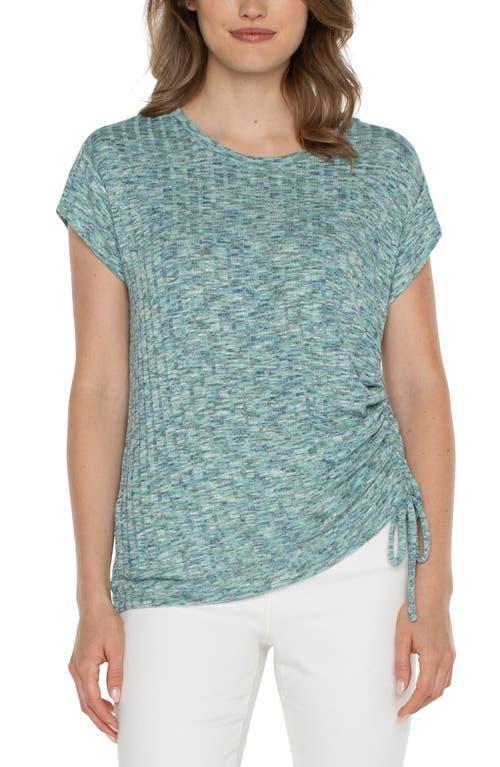 Liverpool Los Angeles Short Sleeve Scoop Neck with Side Tie Detail Space Dye Rib Knit (Mermaid Teal Spacedye) Women's Clothing Product Image