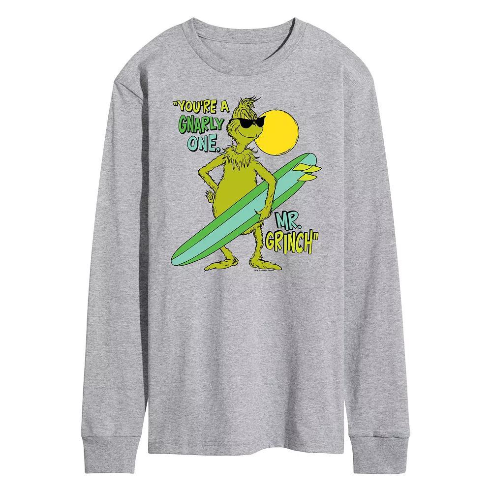 Mens Dr. Seuss The Grinch Youre A Gnarly One Long Sleeve Graphic Tee Grey Gray Product Image