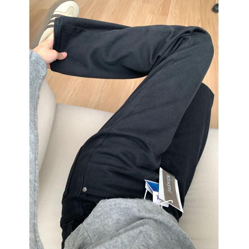 High Rise Plain Straight Leg Jeans Product Image